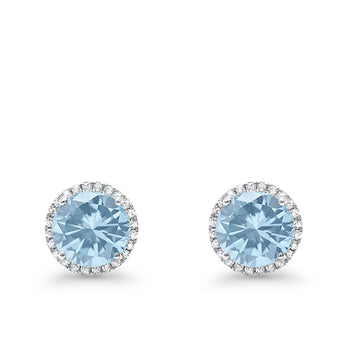 Halo Wedding Simulated Aquamarine CZ 925 Sterling Silver Stud Earrings 8mm